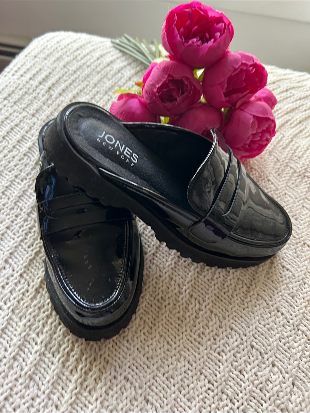 Jones New York Black Patent Slip-On Loafers Mule